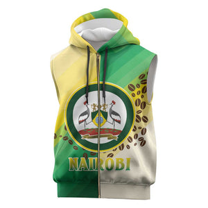 Personalised Nairobi Kenya Sleeveless Zip Hoodie Coat Of Arms With Coffee - African Pride