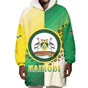 Personalised Nairobi Kenya Wearable Blanket Hoodie Coat Of Arms With Coffee