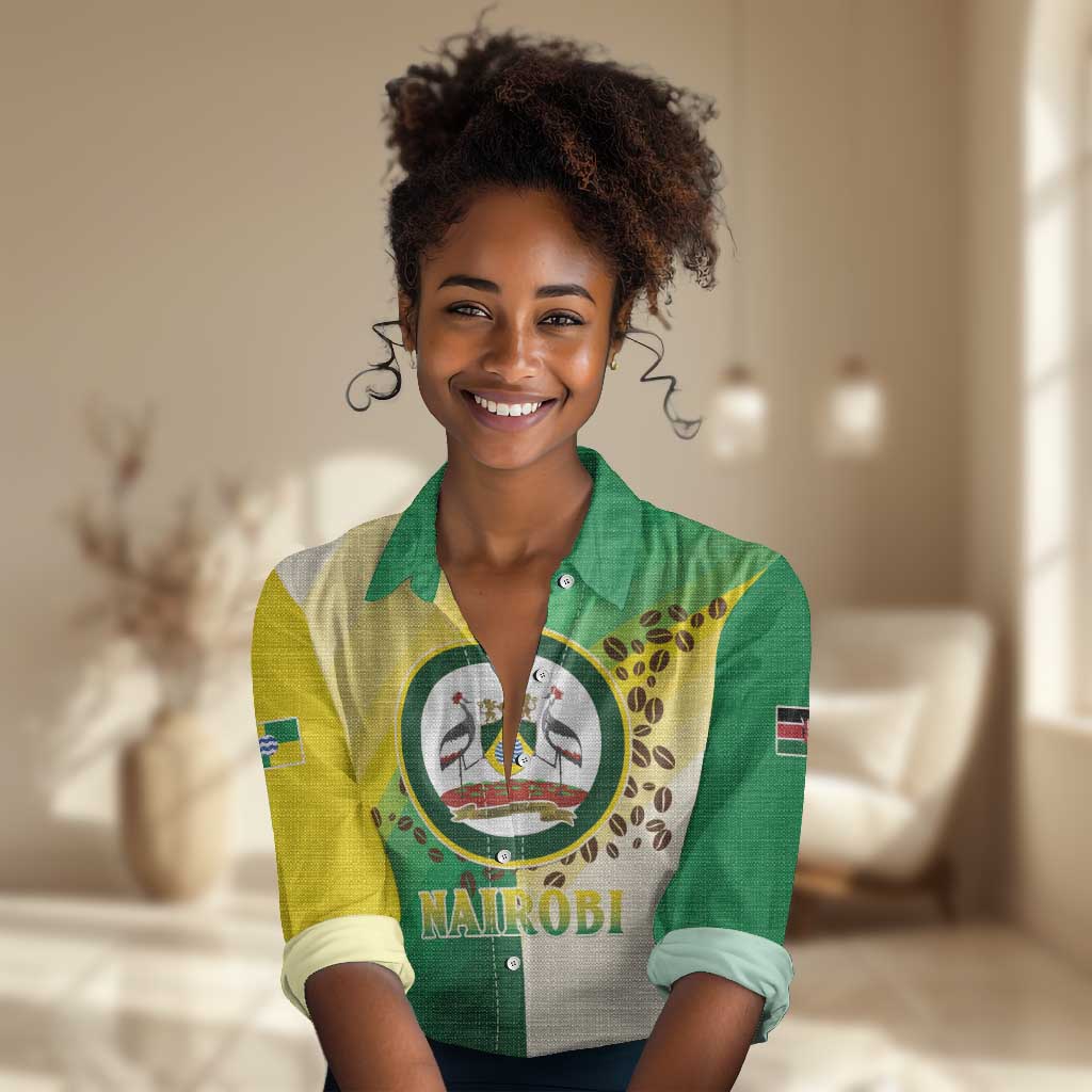 Personalised Nairobi Kenya Women Casual Shirt Coat Of Arms With Coffee