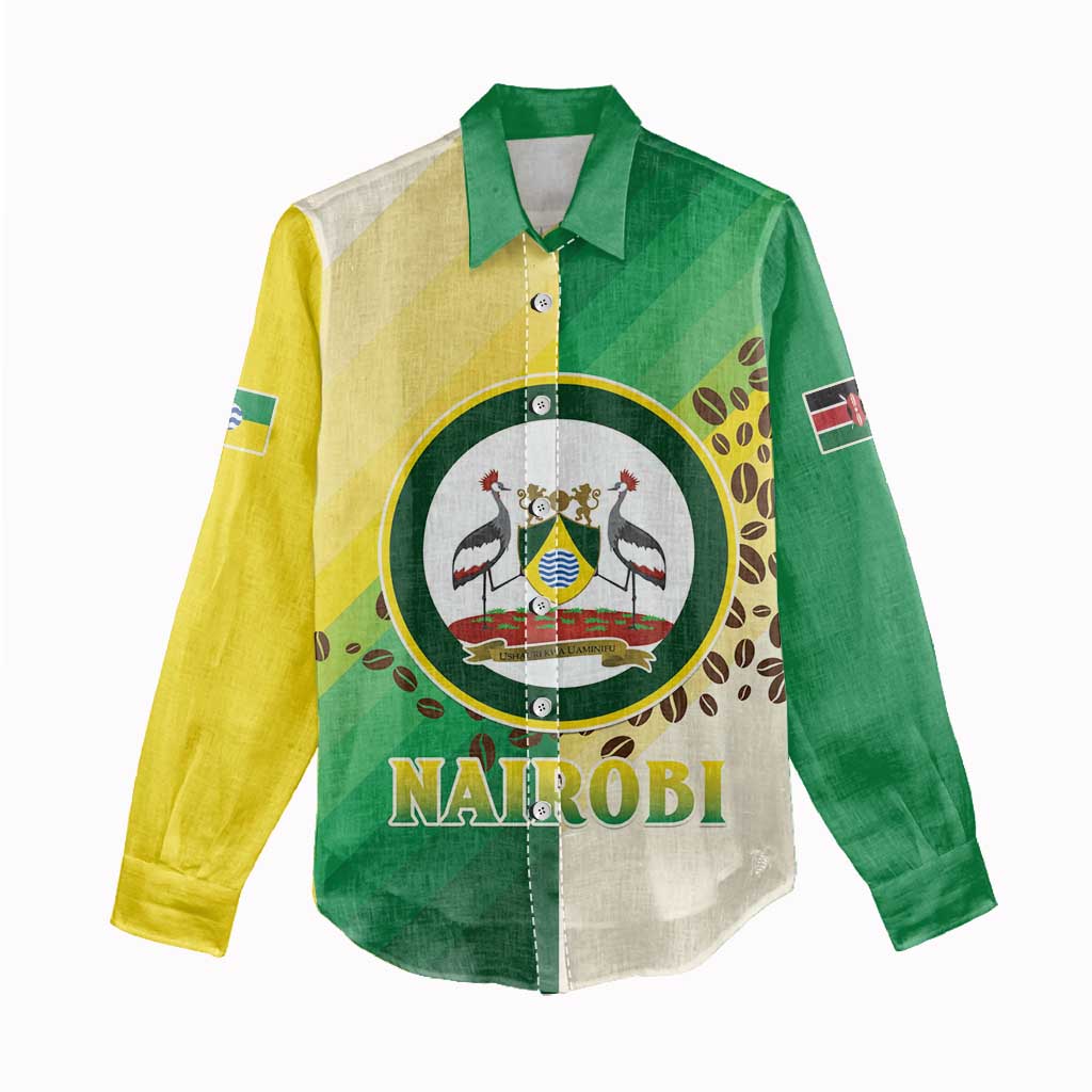 Personalised Nairobi Kenya Women Casual Shirt Coat Of Arms With Coffee