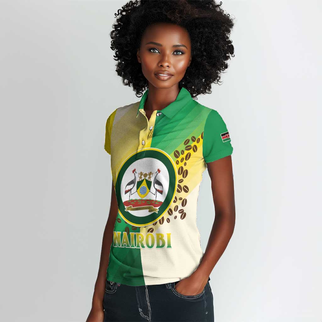 Personalised Nairobi Kenya Women Polo Shirt Coat Of Arms With Coffee