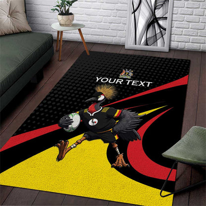 Jamhuri ya Uganda Rugby Custom Area Rug With Black Crowned Crane Mascot