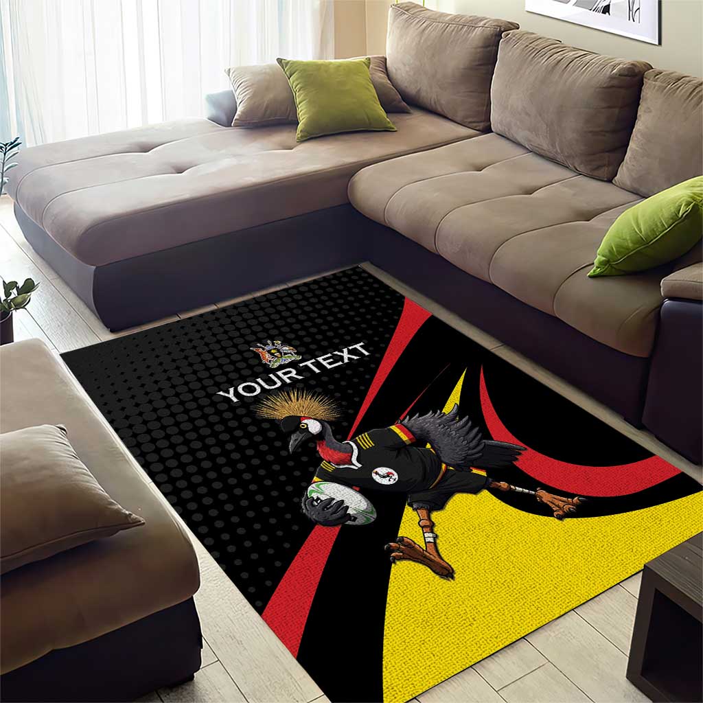 Jamhuri ya Uganda Rugby Custom Area Rug With Black Crowned Crane Mascot