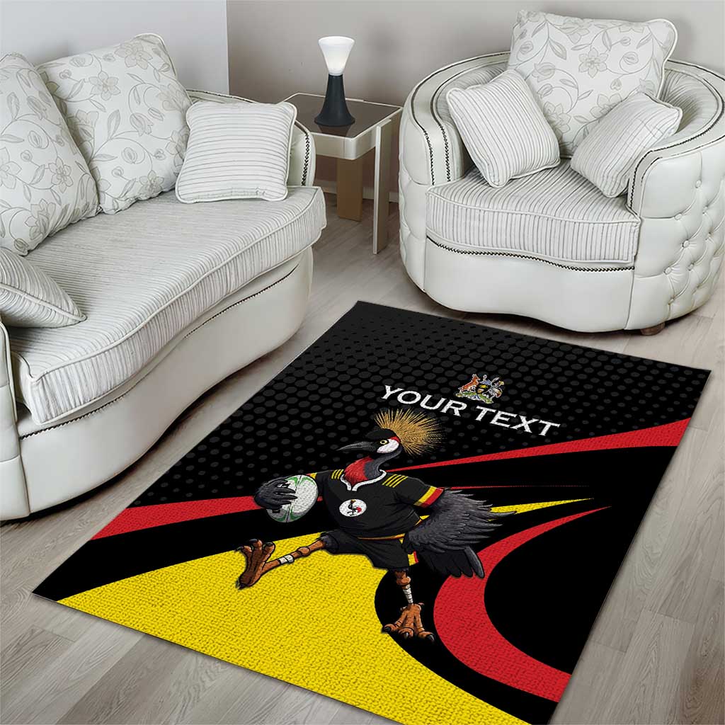 Jamhuri ya Uganda Rugby Custom Area Rug With Black Crowned Crane Mascot