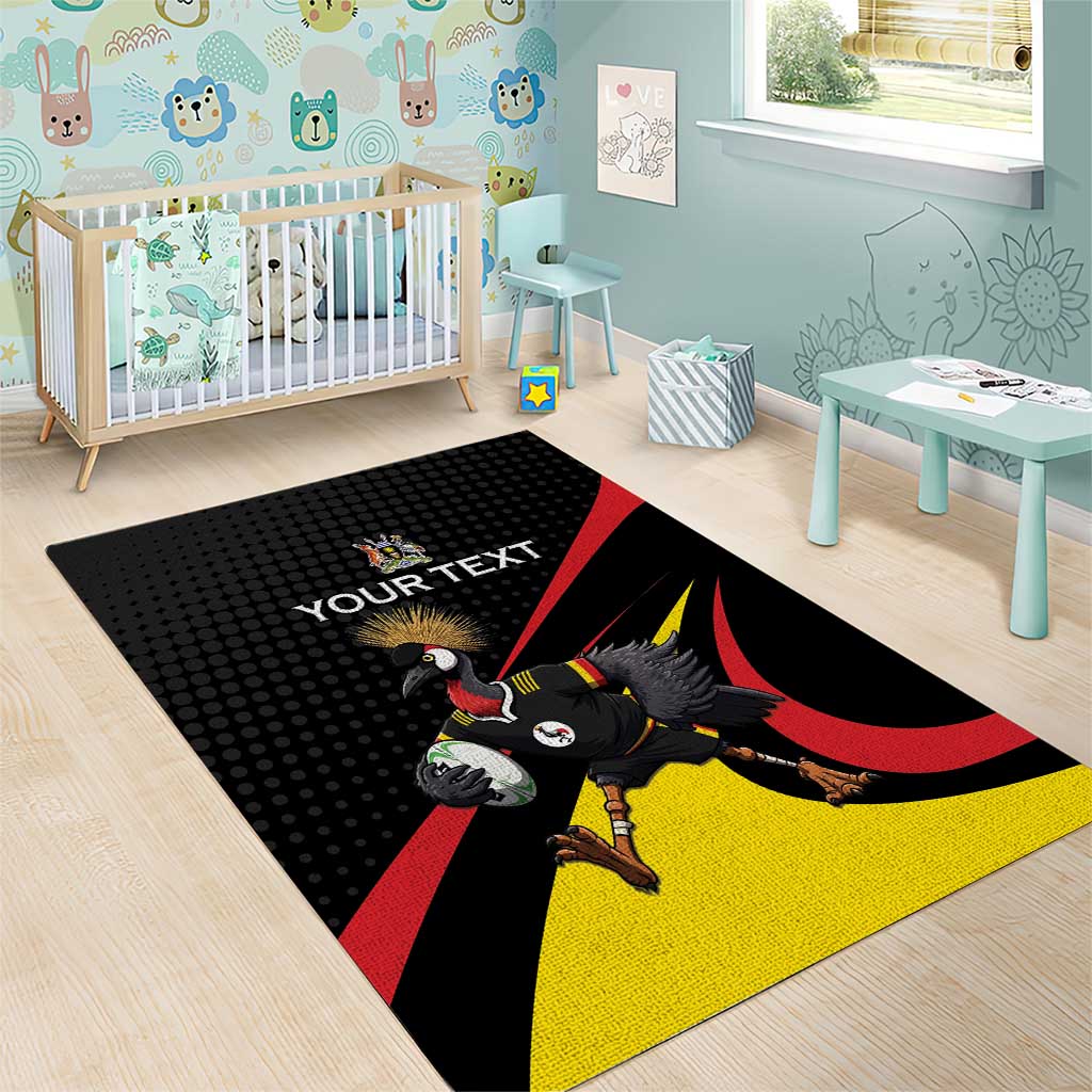 Jamhuri ya Uganda Rugby Custom Area Rug With Black Crowned Crane Mascot