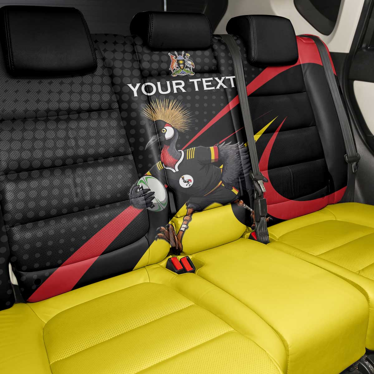 Jamhuri ya Uganda Rugby Custom Back Car Seat Cover With Black Crowned Crane Mascot