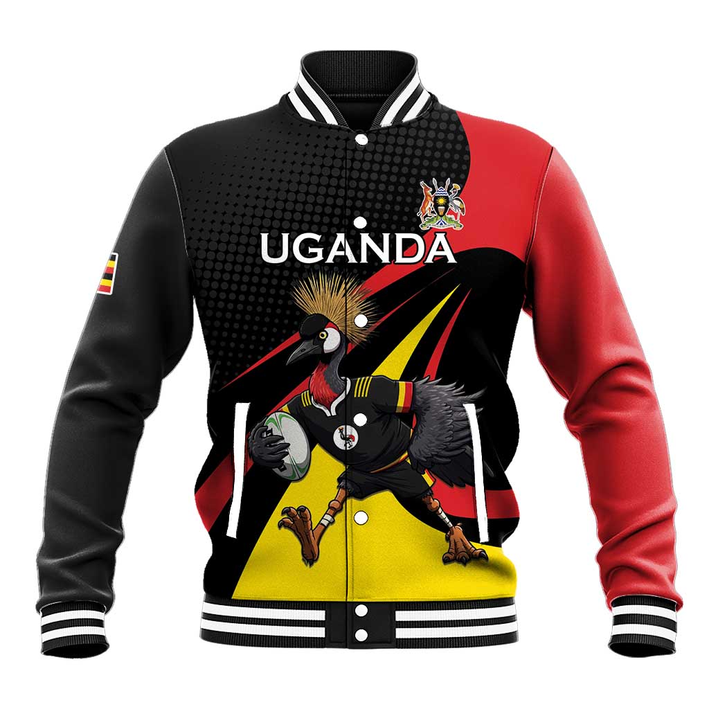 Jamhuri ya Uganda Rugby Custom Baseball Jacket With Black Crowned Crane Mascot