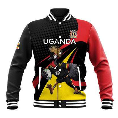 Jamhuri ya Uganda Rugby Custom Baseball Jacket With Black Crowned Crane Mascot