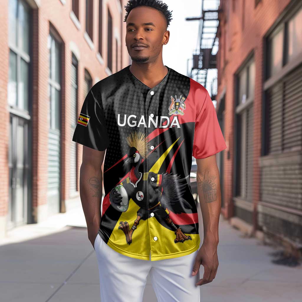 Jamhuri ya Uganda Rugby Custom Baseball Jersey With Black Crowned Crane Mascot