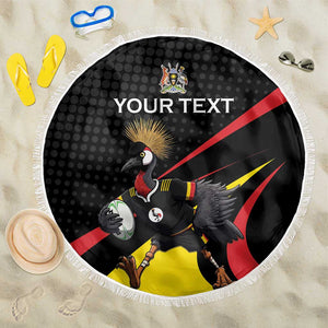 Jamhuri ya Uganda Rugby Custom Beach Blanket With Black Crowned Crane Mascot