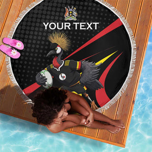 Jamhuri ya Uganda Rugby Custom Beach Blanket With Black Crowned Crane Mascot