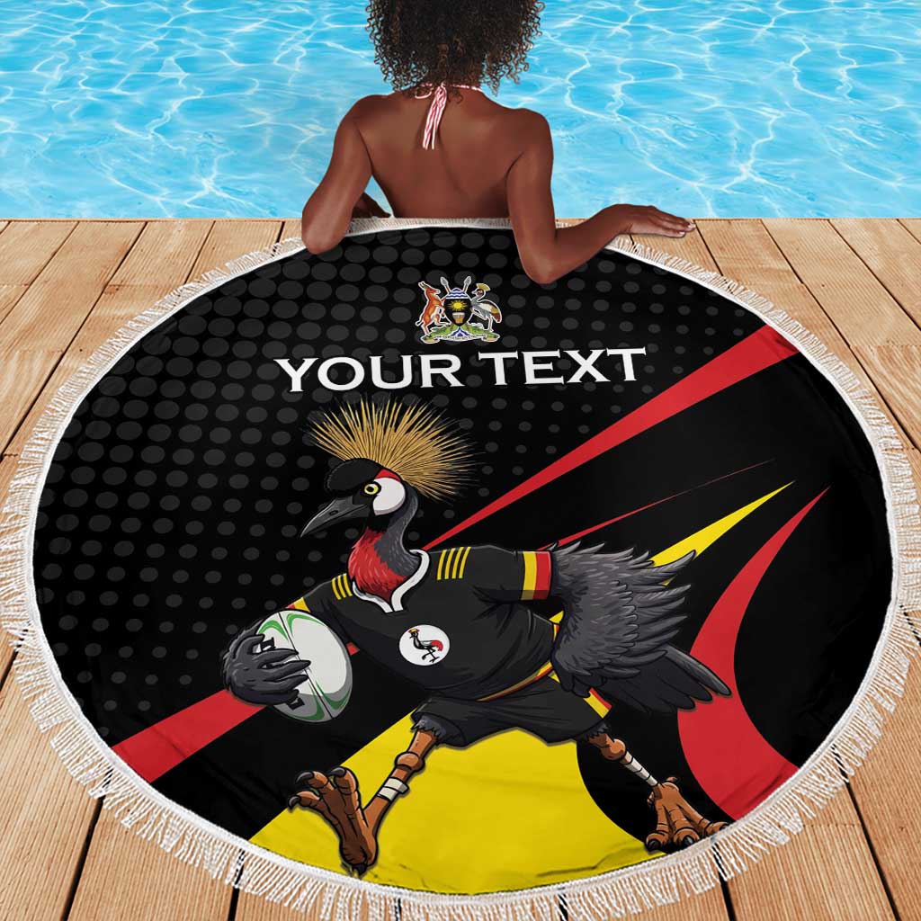 Jamhuri ya Uganda Rugby Custom Beach Blanket With Black Crowned Crane Mascot