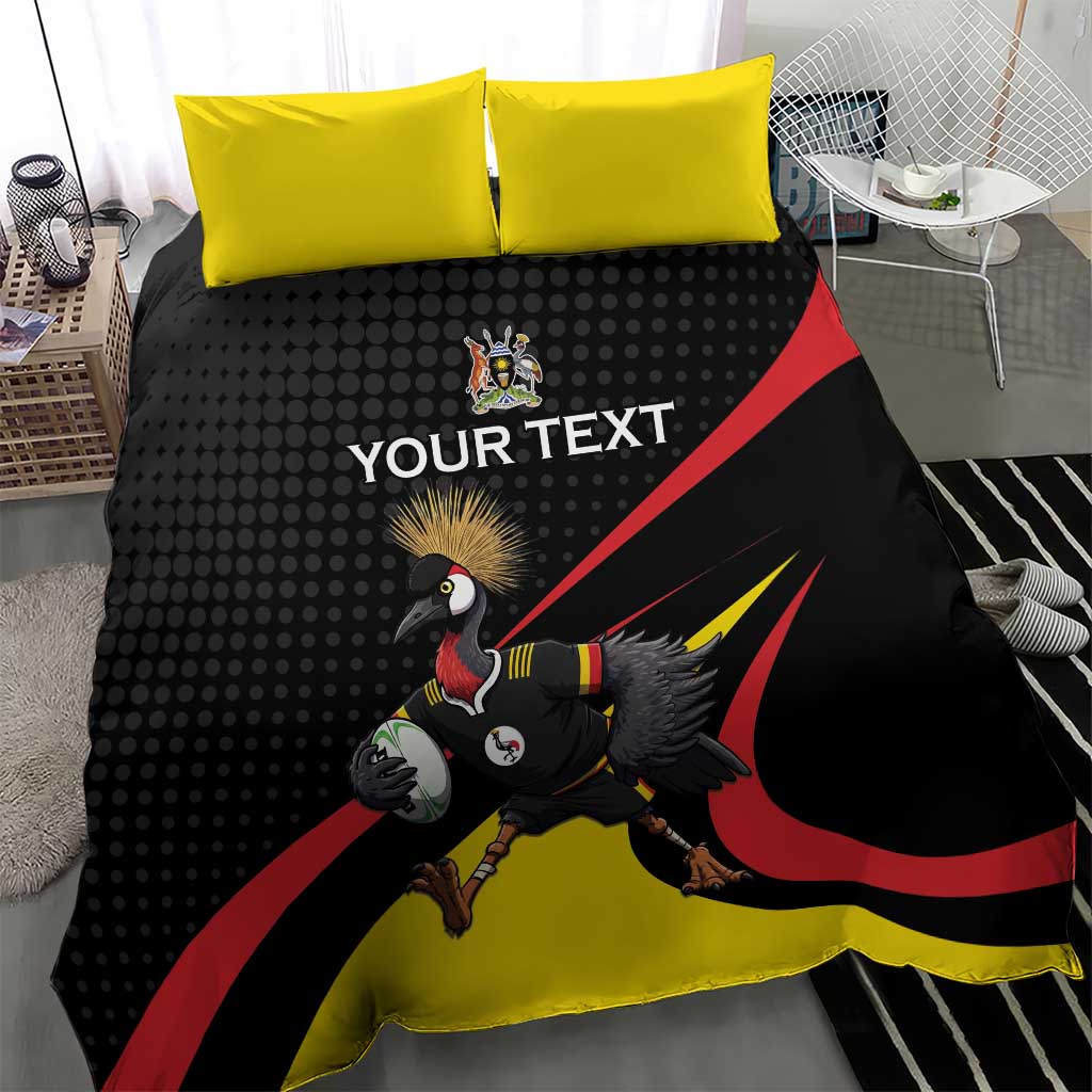 Jamhuri ya Uganda Rugby Custom Bedding Set With Black Crowned Crane Mascot