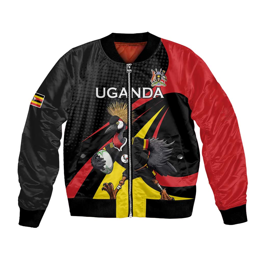 Jamhuri ya Uganda Rugby Custom Bomber Jacket With Black Crowned Crane Mascot
