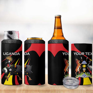 Jamhuri ya Uganda Rugby Custom 4 in 1 Can Cooler Tumbler With Black Crowned Crane Mascot
