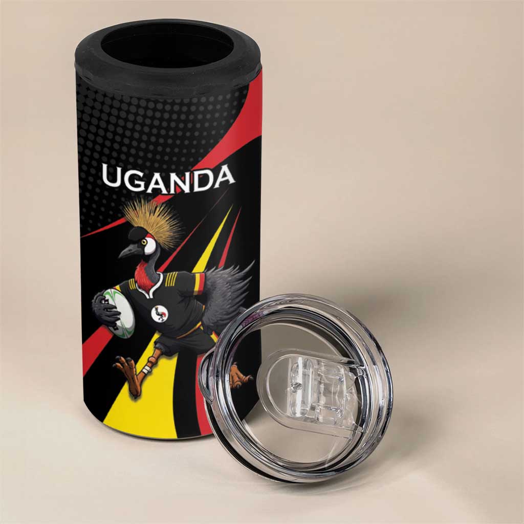 Jamhuri ya Uganda Rugby Custom 4 in 1 Can Cooler Tumbler With Black Crowned Crane Mascot
