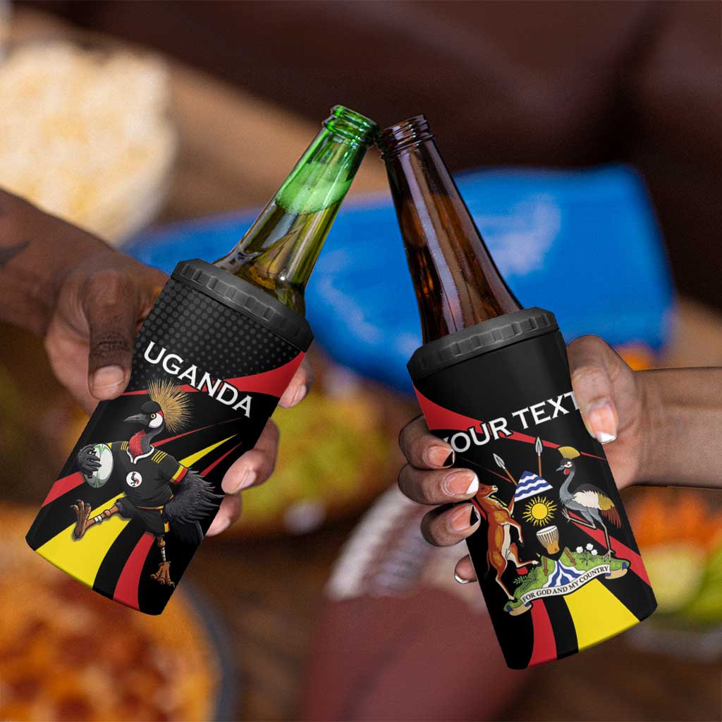 Jamhuri ya Uganda Rugby Custom 4 in 1 Can Cooler Tumbler With Black Crowned Crane Mascot