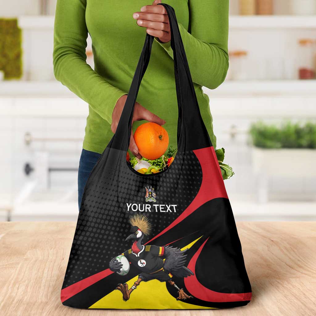 Jamhuri ya Uganda Rugby Custom Grocery Bag With Black Crowned Crane Mascot