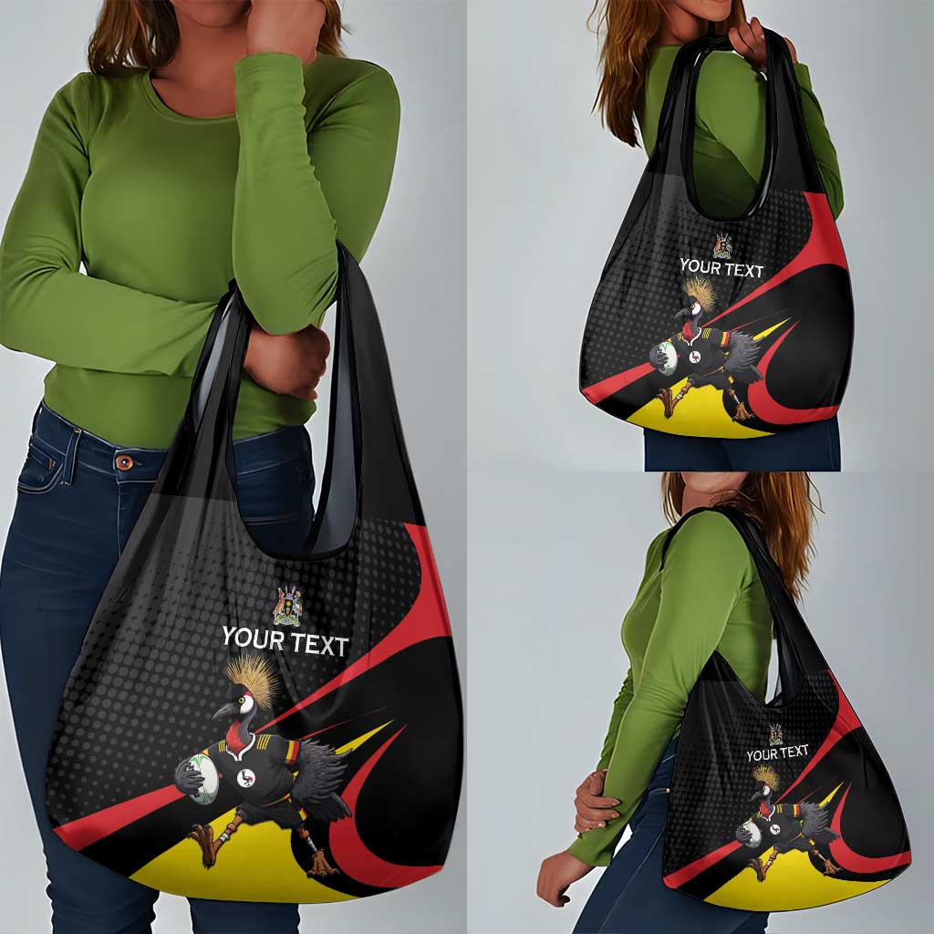 Jamhuri ya Uganda Rugby Custom Grocery Bag With Black Crowned Crane Mascot