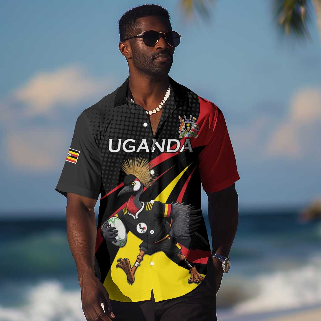 Jamhuri ya Uganda Rugby Custom Hawaiian Shirt With Black Crowned Crane Mascot