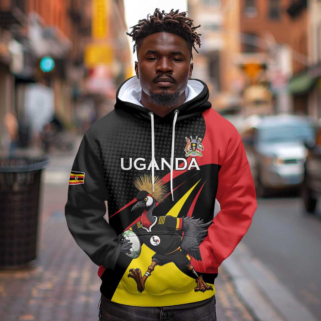 Jamhuri ya Uganda Rugby Custom Hoodie With Black Crowned Crane Mascot