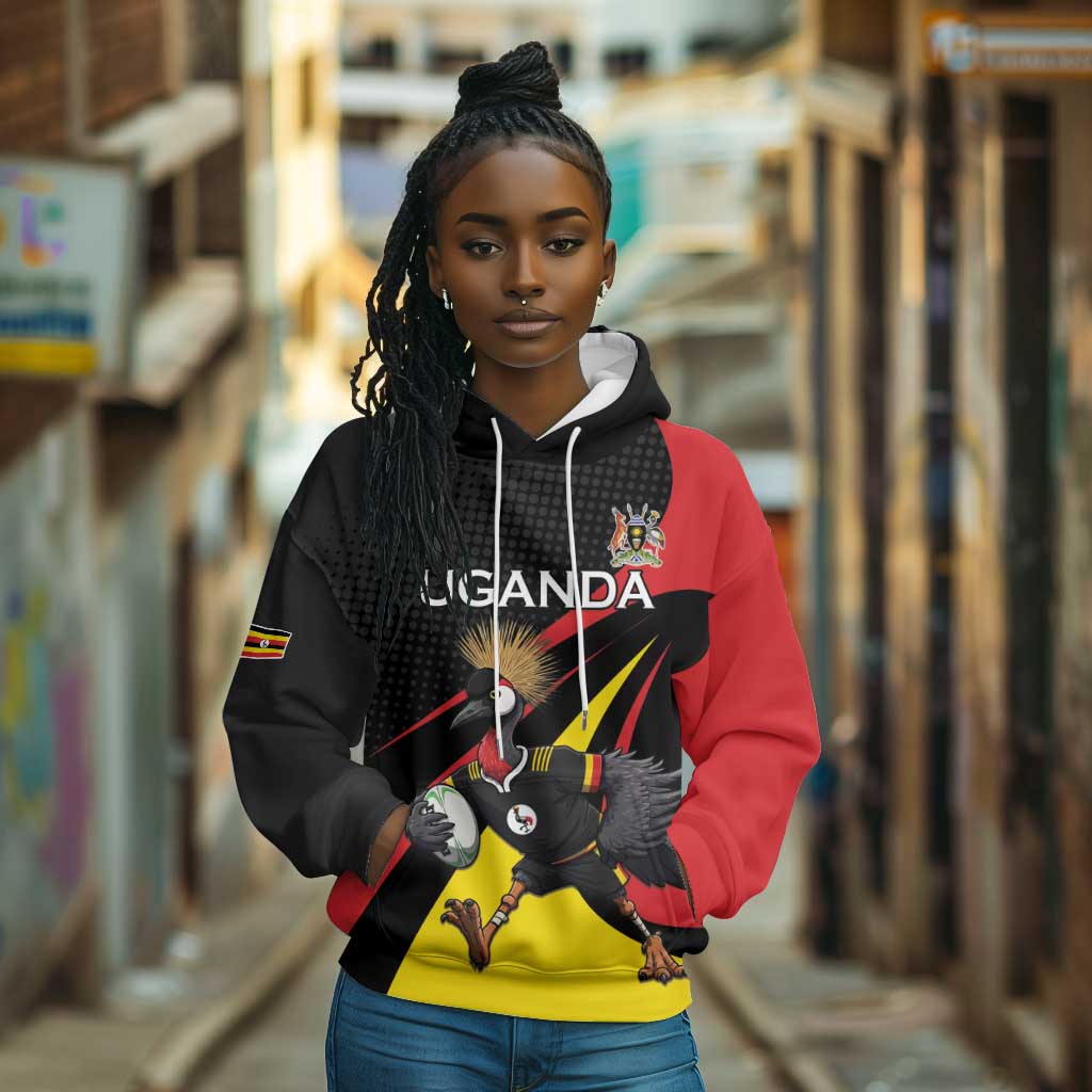 Jamhuri ya Uganda Rugby Custom Hoodie With Black Crowned Crane Mascot