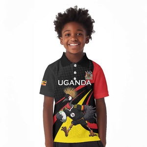Jamhuri ya Uganda Rugby Custom Kid Polo Shirt With Black Crowned Crane Mascot