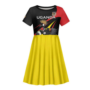 Jamhuri ya Uganda Rugby Custom Kid Short Sleeve Dress With Black Crowned Crane Mascot