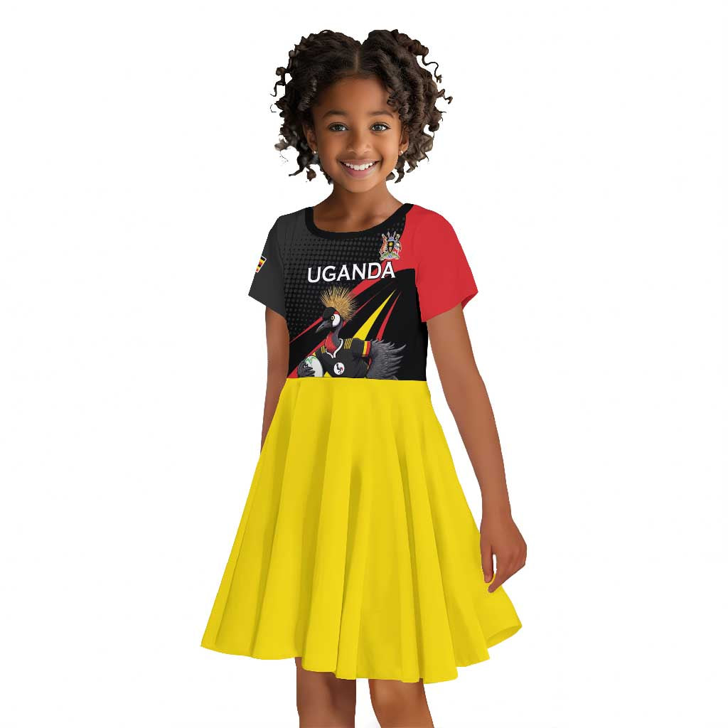 Jamhuri ya Uganda Rugby Custom Kid Short Sleeve Dress With Black Crowned Crane Mascot