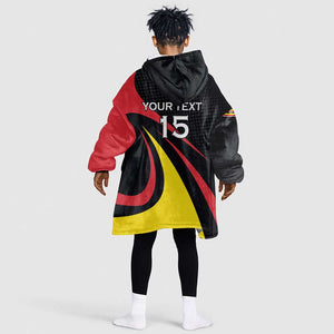 Jamhuri ya Uganda Rugby Custom Kid Wearable Blanket Hoodie With Black Crowned Crane Mascot