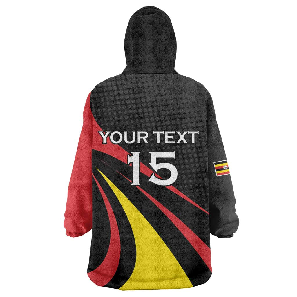 Jamhuri ya Uganda Rugby Custom Kid Wearable Blanket Hoodie With Black Crowned Crane Mascot