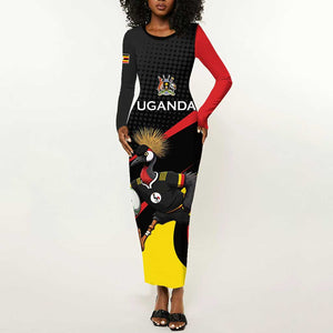 Jamhuri ya Uganda Rugby Custom Long Sleeve Bodycon Dress With Black Crowned Crane Mascot LT15