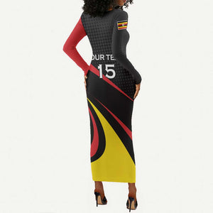 Jamhuri ya Uganda Rugby Custom Long Sleeve Bodycon Dress With Black Crowned Crane Mascot LT15