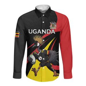 Jamhuri ya Uganda Rugby Custom Long Sleeve Button Shirt With Black Crowned Crane Mascot