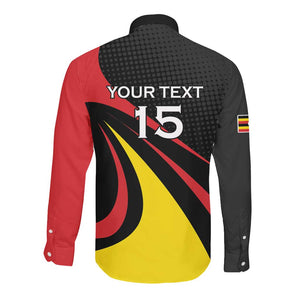 Jamhuri ya Uganda Rugby Custom Long Sleeve Button Shirt With Black Crowned Crane Mascot