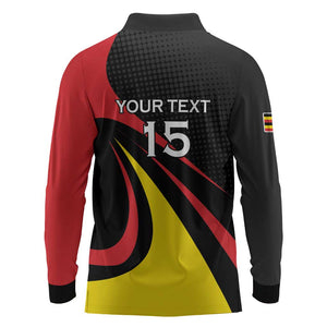 Jamhuri ya Uganda Rugby Custom Long Sleeve Polo Shirt With Black Crowned Crane Mascot
