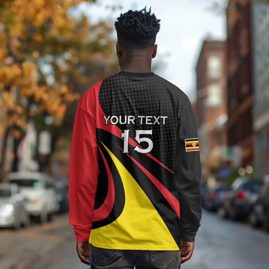 Jamhuri ya Uganda Rugby Custom Long Sleeve Shirt With Black Crowned Crane Mascot