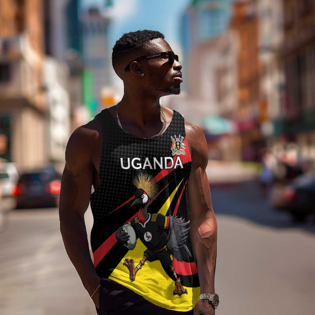 Jamhuri ya Uganda Rugby Custom Men Tank Top With Black Crowned Crane Mascot