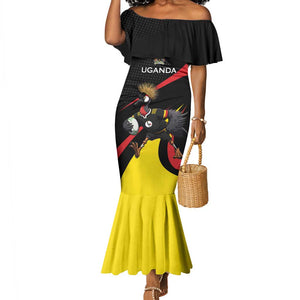 Jamhuri ya Uganda Rugby Custom Mermaid Dress With Black Crowned Crane Mascot