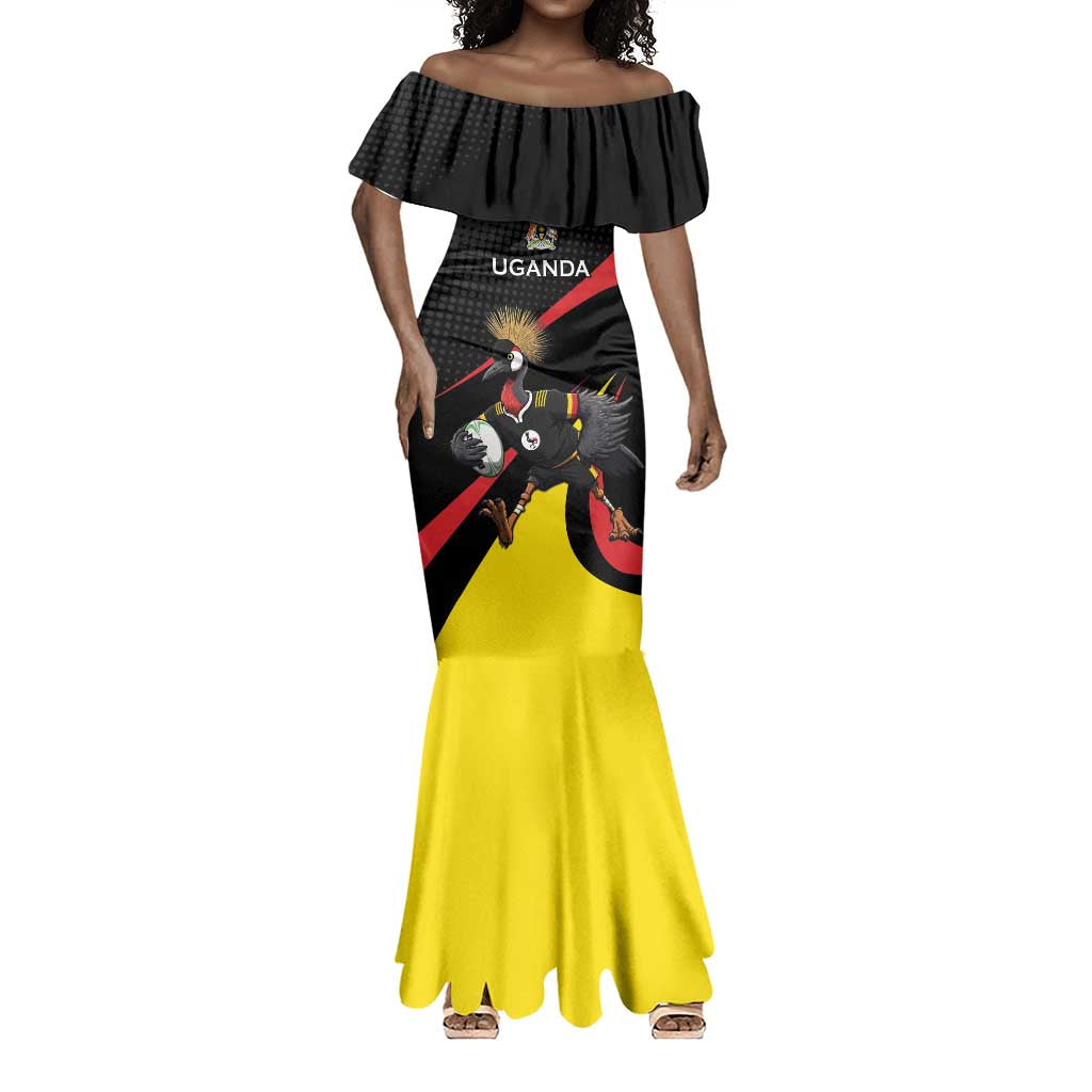 Jamhuri ya Uganda Rugby Custom Mermaid Dress With Black Crowned Crane Mascot