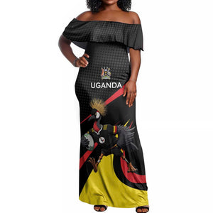 Jamhuri ya Uganda Rugby Custom Off Shoulder Maxi Dress With Black Crowned Crane Mascot