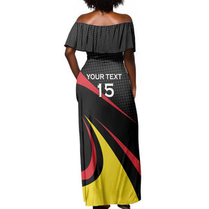 Jamhuri ya Uganda Rugby Custom Off Shoulder Maxi Dress With Black Crowned Crane Mascot