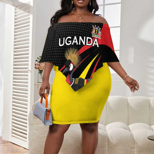 Jamhuri ya Uganda Rugby Custom Off Shoulder Short Dress With Black Crowned Crane Mascot