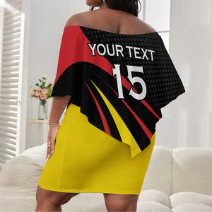 Jamhuri ya Uganda Rugby Custom Off Shoulder Short Dress With Black Crowned Crane Mascot