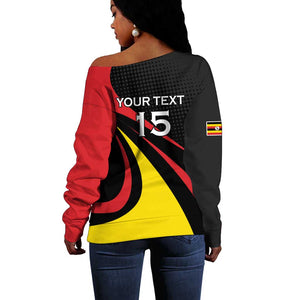 Jamhuri ya Uganda Rugby Custom Off Shoulder Sweater With Black Crowned Crane Mascot