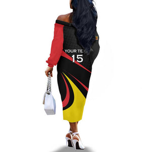 Jamhuri ya Uganda Rugby Custom Off The Shoulder Long Sleeve Dress With Black Crowned Crane Mascot