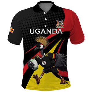 Jamhuri ya Uganda Rugby Custom Polo Shirt With Black Crowned Crane Mascot