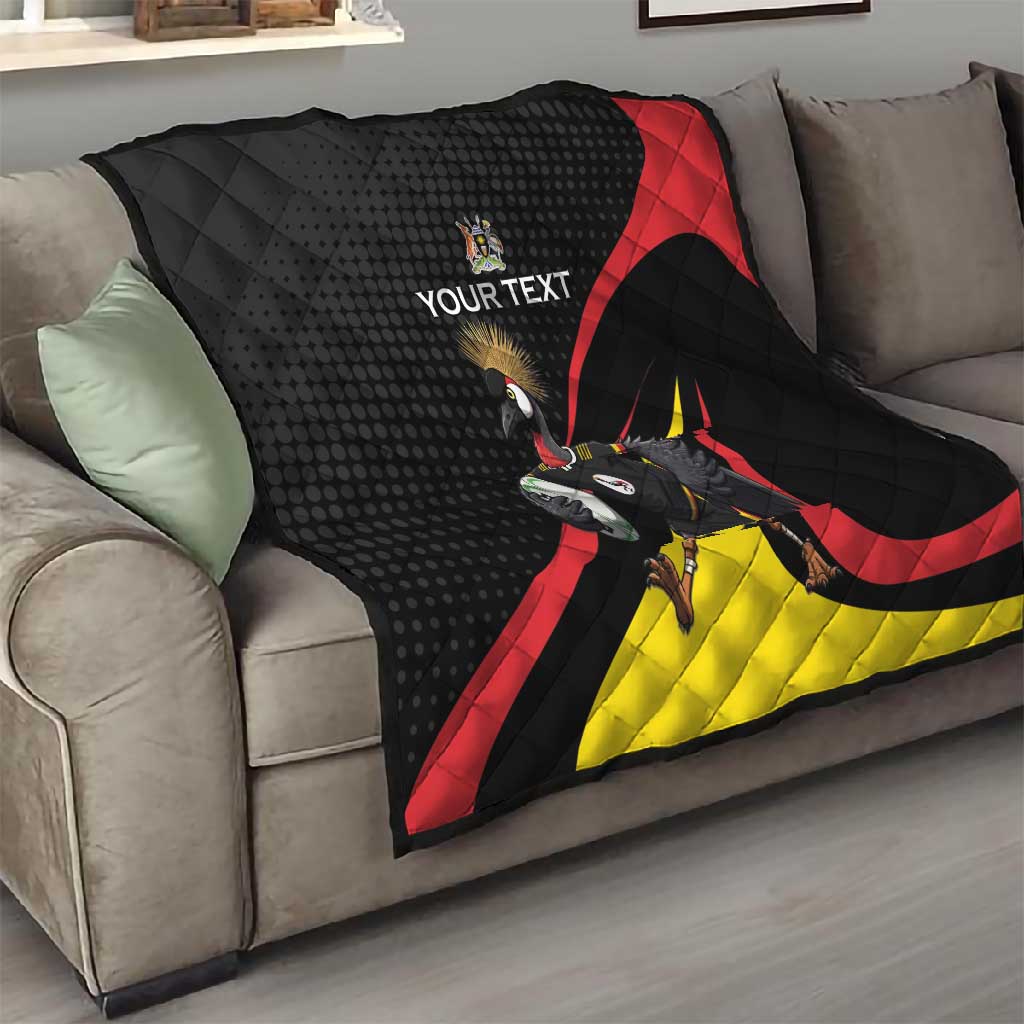 Jamhuri ya Uganda Rugby Custom Quilt With Black Crowned Crane Mascot