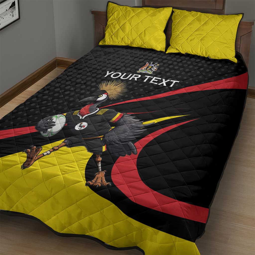 Jamhuri ya Uganda Rugby Custom Quilt Bed Set With Black Crowned Crane Mascot