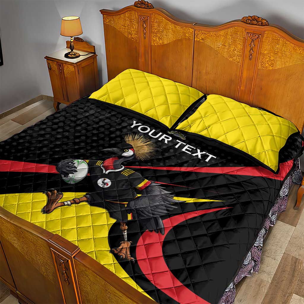 Jamhuri ya Uganda Rugby Custom Quilt Bed Set With Black Crowned Crane Mascot